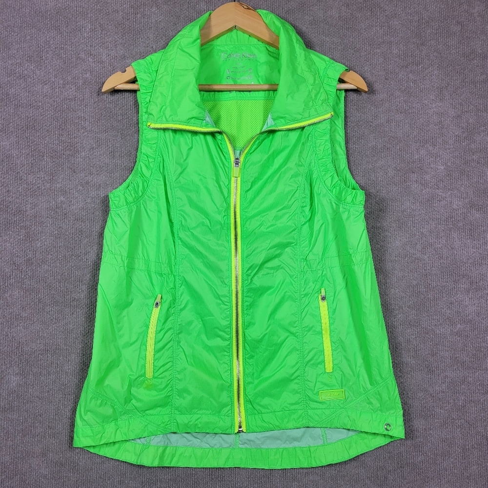 CALVIN KLEIN Jacket Vest Womens Small Neon Green Athletic Wear